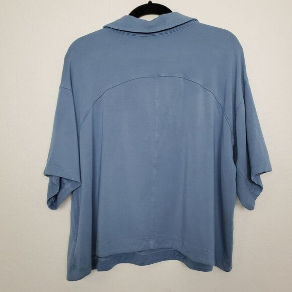 Athleta Womens Westwood Sweatshirt Tee Size M V-Neck Cottage Blue Dolman - Picture 8 of 10